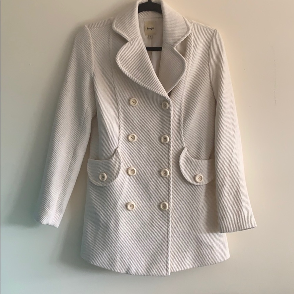 Ivory Double breasted Peacoat w/ pockets.